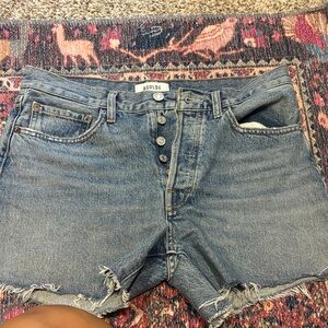Agolde Blue Denim Frayed Shorts